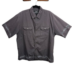 Chrome Eagle Gray Button Up Shirt XL Embroidered Trim Y2K